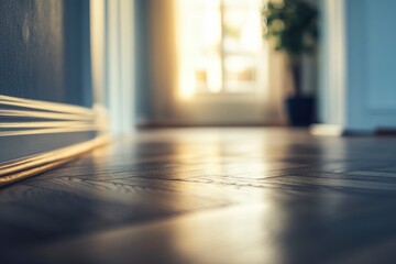 Fototapeta premium Sunlight Streaming Through Window Onto Wood Floor Interior of House