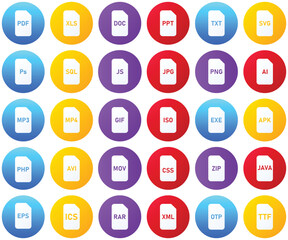 Set of File type icon, files format sign. Vector illustration.