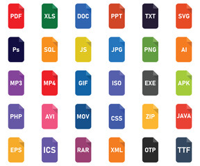 Set of File type icon, files format sign. Vector illustration.