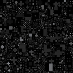 An abstract pattern with gray and black geometric shapes, creating a pixelated or fragmented effect.