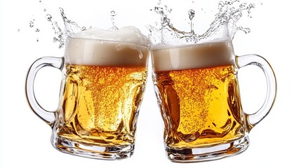 Two Glasses of Refreshing Golden Beer Cheers Festive Celebration Cold Drinks Sparkling Bubbles Frothy Head Enjoyment Party Alcoholic Beverage Pint Glass Crystal Clear Liquid Tasty Beer Foam Refreshing