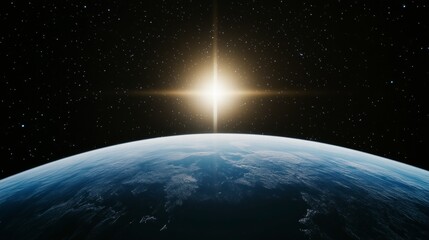 Naklejka premium Earthrise Sun Rays Illuminating Planet Earth from Space