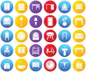Furniture and household Gradient Circle icon set, vector illustrator