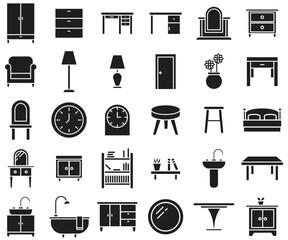 Furniture and household Black icon set, vector illustrator