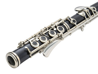 Fototapeta premium Detailed view of a sleek silver flute with a black body
