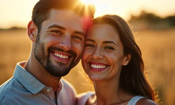  Romantic Couple Smiling in Warm Light
