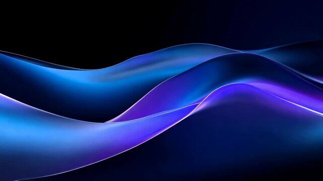 Abstract video concept with smooth, flowing curves in blue and purple hues. Low-angle shot emphasizing fluidity and elegance in design. Live desktop wallpaper.