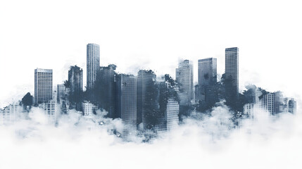 A city skyline collapses in a powerful digital illustration depicting earthquake devastation with towering skyscrapers crumbling and debris scattering creating a post-apocalyptic disaster scene