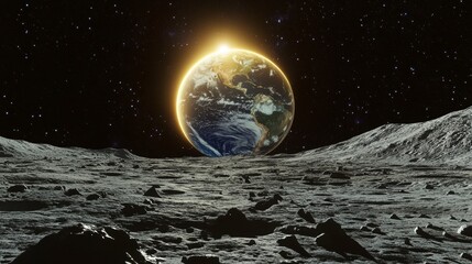 Earthrise from the Lunar Surface A Golden Hour View of Our Planet