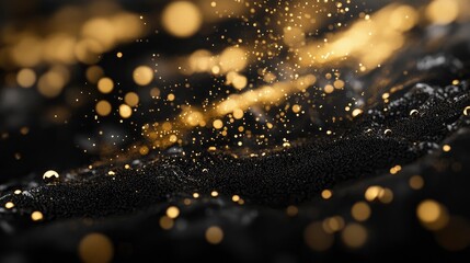 Abstract Black Texture with Golden Glittering Particles for Background Design