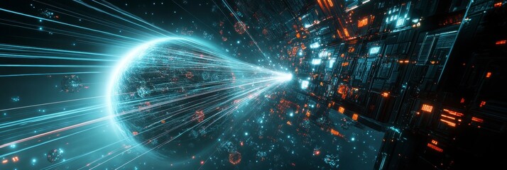 Fototapeta premium Futuristic Data Stream Converging on a Digital Planet