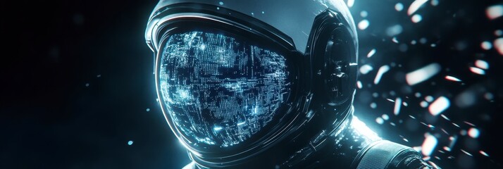 Futuristic Astronaut Helmet with Digital Data Overlay - Abstract Sci-Fi Concept