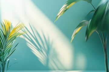 Indoor Palm Plant Studio Background with Leaf Shadow and Minimalist Style