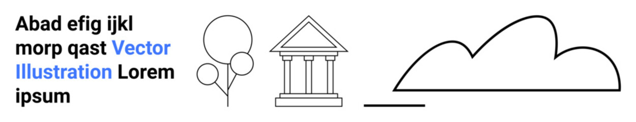 Balloons, a classical monument, and a cloud outline arranged with placeholder text. Ideal for education, minimalism, architecture, simplicity, branding, creativity and a simple landing page