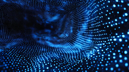 Glowing blue grid pattern vanishing into light with dark background for tech design, backdrop. Vanishing Light. Illustration