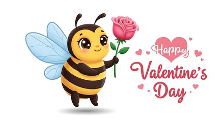 Adorable Bee Valentine Illustration Sweet Rose Gift AI Generated