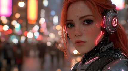 Futuristic Woman Cyberpunk Cityscape Portrait
