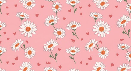Fototapeta premium Blushing Daisies & Hearts AI Generated