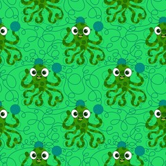 Cartoon sea animals seamless octopus and knitting pattern for hobby accessories and fabric and linens