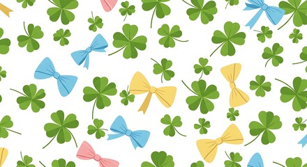 Pastel Bow And Clover Pattern Design Vibrant Green Clover And Bow Repeat Happy Spring Clover And Bow Print Cheerful Clover And Bow Seamless Design Charming Pastel Clover And Bow Pattern AI Generated