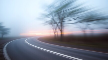 Long exposure image of a road in the morning. Moody weather and light. Abstract motion creates blur. Transportation. 