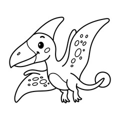 Smiling cartoon pterodactyl dinosaur coloring page designed for fun, educational kids activities