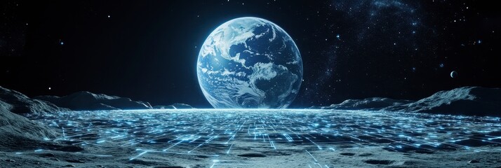 Earthrise from the Moon Digital Network on Lunar Surface