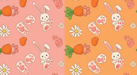 Adorable Bunny Seamless Pattern Pastel Orange Pink AI Generated