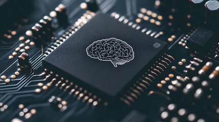 Dark Background with Brain-Outlined Chip and Surrounding Electric Circuit Design