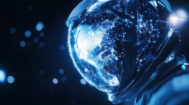 Astronaut Helmet with Global Network Hologram