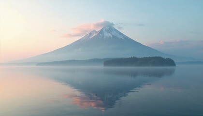 Majestic mountain reflection over calm water at sunrise  