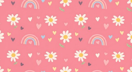 Rainbow Daisies & Hearts AI Generated