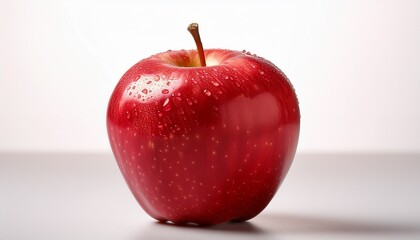 close up of a fresh red apple with a smooth texture and vibrant appearance on white background