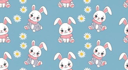 Fototapeta premium Bunny Bloom Seamless Pattern AI Generated