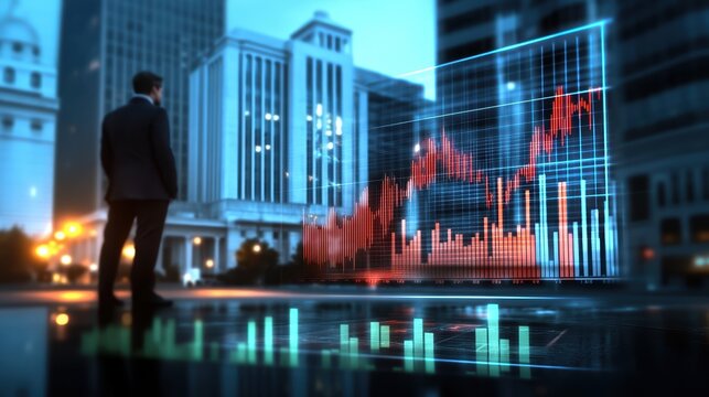 Modern Businessman Analyzing Stock Market Graphs in Digital Finance Technology Hub