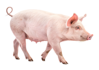 Realistic illustration of a pig walking on a transparent background