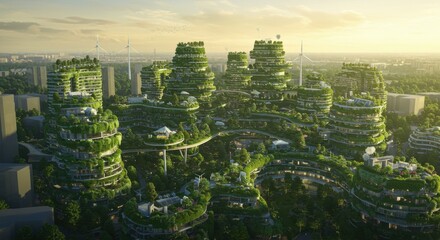 Obraz premium Futuristic Green Cityscape with Vertical Gardens