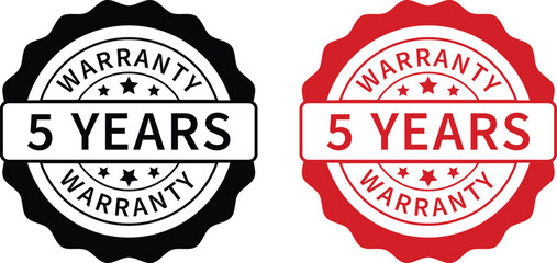 Warranty label. 5 years warranty band sign. Warranty stamp. Warranty logo. Warranty stamp vector.