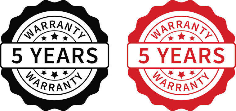 Warranty label. 5 years warranty band sign. Warranty stamp. Warranty logo. Warranty stamp vector.