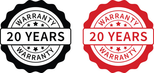Warranty label. 20 years warranty band sign. Warranty stamp. Warranty logo. Warranty stamp vector.