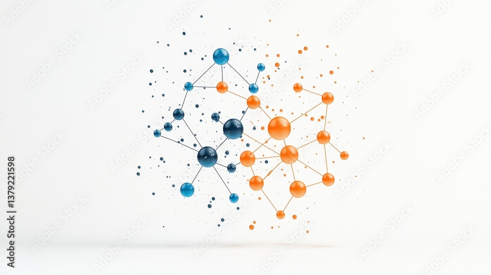 Poster abstract network of colorful nodes interconnected by lines, representing data or molecular structure