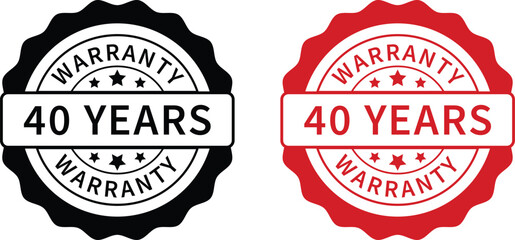 Warranty label. 40 years warranty band sign. Warranty stamp. Warranty logo. Warranty stamp vector.