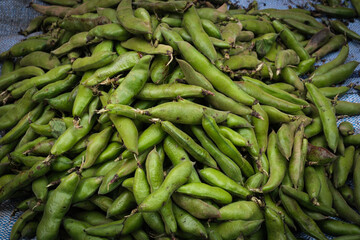 green bean in the street fairs of the city of la paz, latin america - food concept