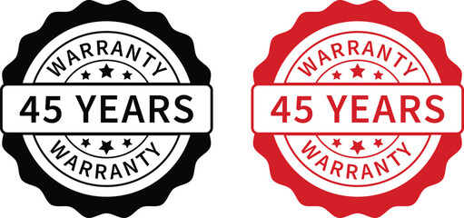 Warranty label. 45 years warranty band sign. Warranty stamp. Warranty logo. Warranty stamp vector.