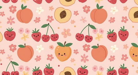 Sweet Summer Fruit Delightful Cartoon Pattern AI Generated