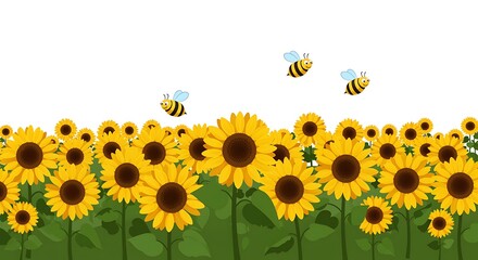 Golden Sunflowers And Busy Bees A Vibrant Summer Scene AI Generated