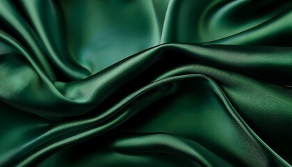 Obraz premium beautiful elegant wavy dark green satin silk luxury cloth fabric with monochrome background design wallpaper banner copy space