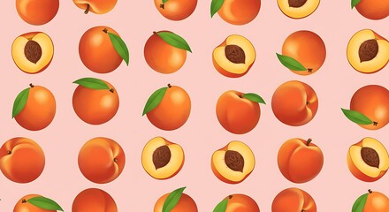Juicy Peach Delight Seamless Pattern Sweet Peach Summer Repeat Design Vibrant Peach Illustration Background Ripe Peach Digital Art Wallpaper Peachy Keen Seamless Texture Design AI Generated