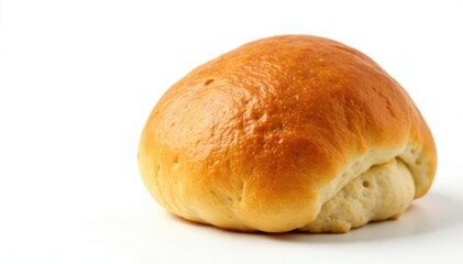 Golden brown, perfectly baked bun isolated on white , detail, round, simple
