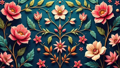 Intricate floral damask, swirling vines and leaves , vintage, background image